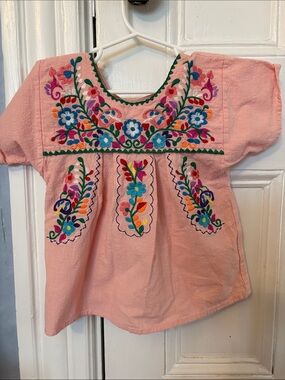 Pink Embroidered Floral Kids Blouse